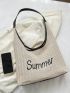 Large Straw Bag Vacation Letter Embroidered Magnet Paper