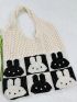 Cartoon Rabbit Pattern Crochet Bag Cute Hollow Out No-closure Polyester