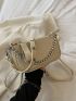 Mini Litchi Embossed Baguette Bag Vintage Chain & Studded Decor Zipper PU