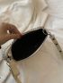 Mini Litchi Embossed Baguette Bag Vintage Chain & Studded Decor Zipper PU