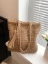 Khaki Straw Bag Vacation Tassel & Bead Decor Zipper