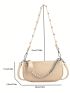 Mini Litchi Embossed Baguette Bag Vintage Chain & Studded Decor Zipper PU