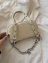 Mini Litchi Embossed Baguette Bag Vintage Chain & Studded Decor Zipper PU