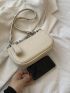 Mini Litchi Embossed Baguette Bag Vintage Chain & Studded Decor Zipper PU