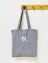 Retro Corduroy Tote Bag Women's Simple Shoulder Bag Letter Patch Decor Handbag