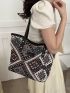 Random Geometric Pattern Shoulder Tote Bag Contrast Binding Polyester Vacation