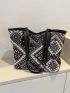 Random Geometric Pattern Shoulder Tote Bag Contrast Binding Polyester Vacation