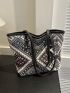 Random Geometric Pattern Shoulder Tote Bag Contrast Binding Polyester Vacation