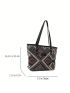 Random Geometric Pattern Shoulder Tote Bag Contrast Binding Polyester Vacation