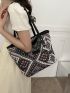 Random Geometric Pattern Shoulder Tote Bag Contrast Binding Polyester Vacation