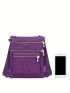 Mini Square Bag Patch Decor Purple Nylon Casual