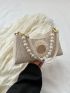 Flower & Faux Pearl Decor Straw Bag Vacation Medium