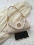 Flower & Faux Pearl Decor Straw Bag Vacation Medium