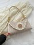 Flower & Faux Pearl Decor Straw Bag Vacation Medium