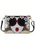 Fashion Sequin Flower Lady Face Purse For Women Casual Envelope Bag Clutch Crossbody Bag