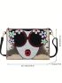 Fashion Sequin Flower Lady Face Purse For Women Casual Envelope Bag Clutch Crossbody Bag