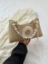 Flower & Faux Pearl Decor Straw Bag Vacation Medium