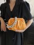 Chain Strap Ruched Bag PU Orange Fashionable