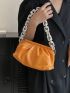 Chain Strap Ruched Bag PU Orange Fashionable