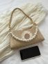 Flower & Faux Pearl Decor Straw Bag Vacation Medium