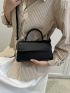 Crocodile Embossed Square Bag Flap PU Black Elegant