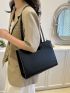 Blue Shoulder Tote Bag PU Minimalist Zipper