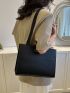 Blue Shoulder Tote Bag PU Minimalist Zipper