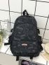 Medium Classic Backpack Random Cartoon Pattern With Letter Patch