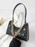 Small Baguette Bag Solid Color Quilted Chain Decor