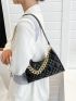 Small Baguette Bag Solid Color Quilted Chain Decor