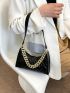 Small Baguette Bag Solid Color Quilted Chain Decor