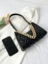 Small Baguette Bag Solid Color Quilted Chain Decor