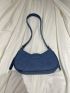 Blue Hobo Bag Fashionable Buckle Decor Adjustable Strap Polyester