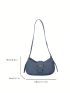 Blue Hobo Bag Fashionable Buckle Decor Adjustable Strap Polyester