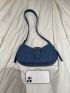 Blue Hobo Bag Fashionable Buckle Decor Adjustable Strap Polyester