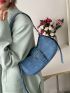 Blue Hobo Bag Fashionable Buckle Decor Adjustable Strap Polyester