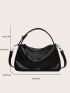 Black Hobo Bag Fashionable Letter Graphic Top Handle Zipper PU