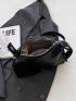 Black Hobo Bag Fashionable Letter Graphic Top Handle Zipper PU