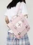 Medium Flap Backpack Heart Decor Buckle Design Studded Detail