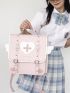 Medium Flap Backpack Heart Decor Buckle Design Studded Detail