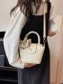 Litchi Embossed Bucket Bag PU Twilly Scarf Decor Fashionable