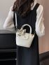 Litchi Embossed Bucket Bag PU Twilly Scarf Decor Fashionable