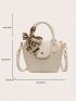 Litchi Embossed Bucket Bag PU Twilly Scarf Decor Fashionable