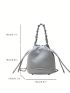 Mini Bucket Bag Chain Decor Embossed Detail PU Fashionable