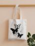 Butterfly Pattern Shopper Bag Canvas White