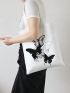 Butterfly Pattern Shopper Bag Canvas White