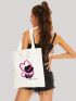 Floral & Slogan Graphic Shopper Bag Canvas Casual