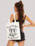 Cat & Slogan Graphic Shopper Bag Canvas Casual