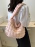 Quilted Detail Hobo Bag Fashion Pink With Zipper