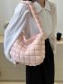 Quilted Detail Hobo Bag Fashion Pink With Zipper